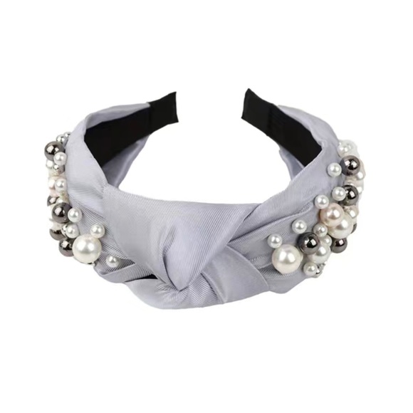 Black 1 PCS No Slip Knotted Cross Pearl Headband - Picture 7 of 12